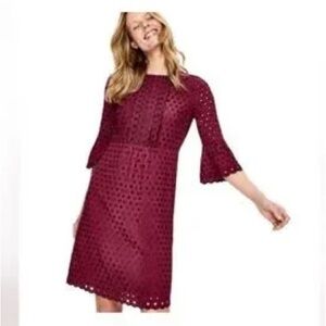 Boden Scallop Broderie Dress  burgundy/wine. 12 long tall 12T